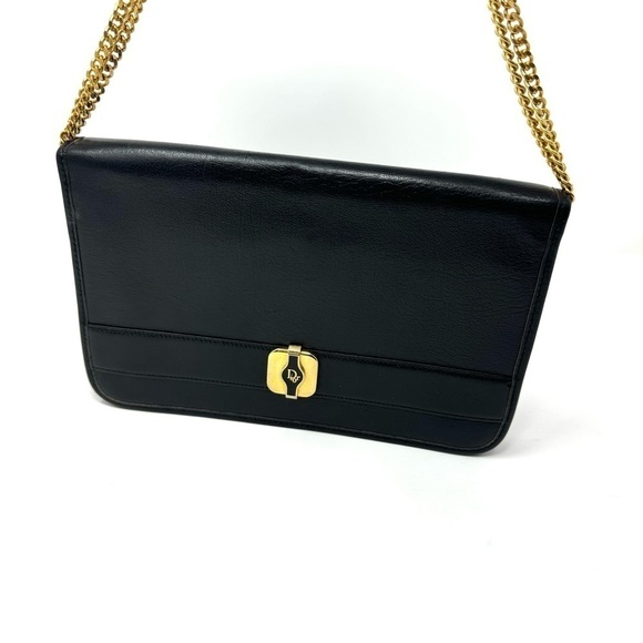 Vintage Christian Dior Black Leather Shoulder Bag – Gold Hardware, Convertible S - Picture 4 of 10